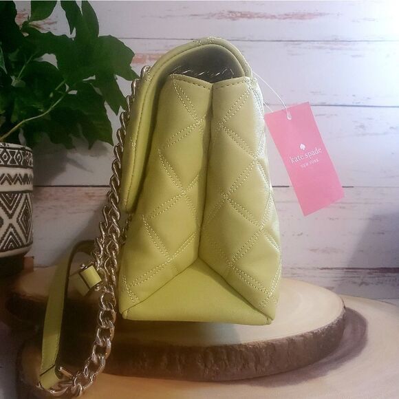 Kate Spade Nathalia Quilted Flap Crossbody Bag in PALE LIME GREEN - Picture 8 of 11